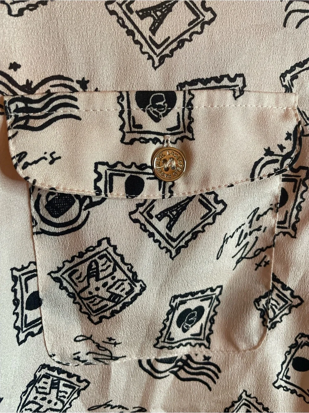 Karl Lagerfeld Pale Pink and Black Graphic Button Down